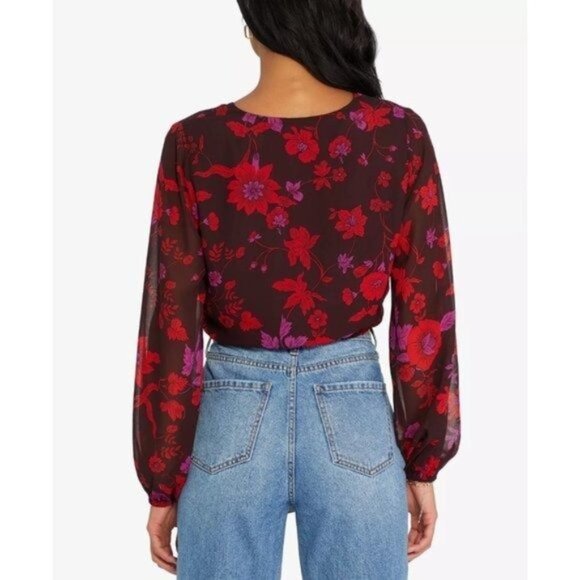 SANCTUARY Twisted Floral V-Neck Satin Cropped Top - NWT - Picture 3 of 5